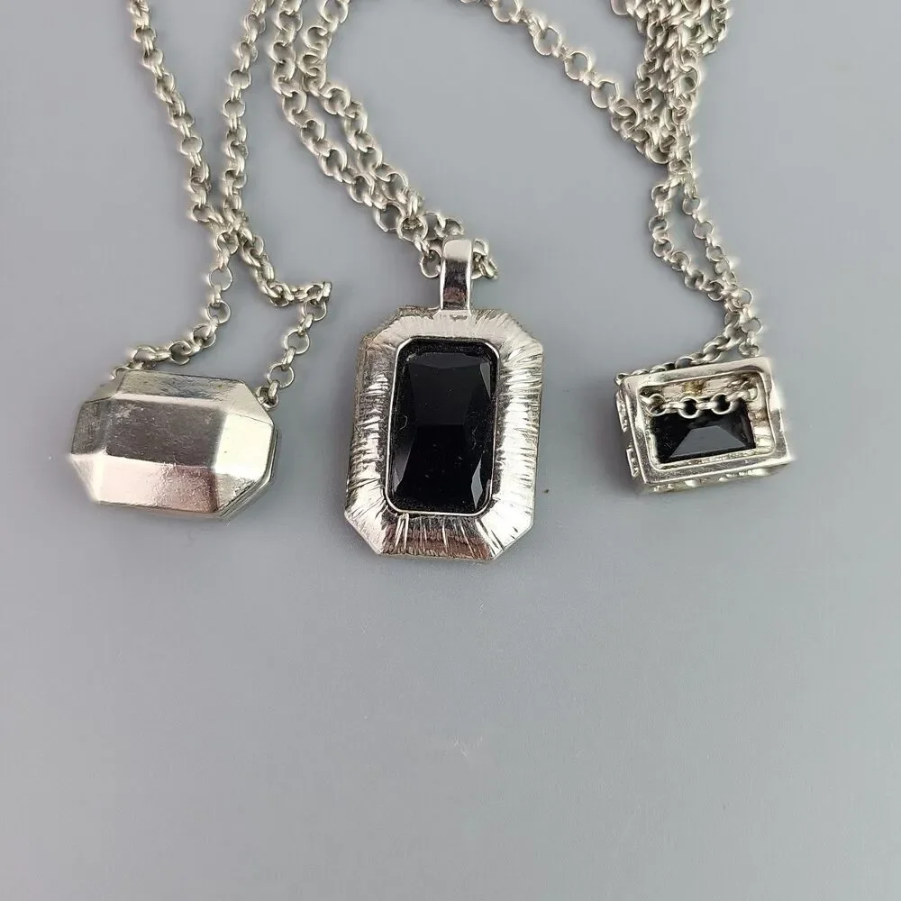 3 Layered Chain Necklace Black Theme Pendants Silver Tone 22 26 30 inch